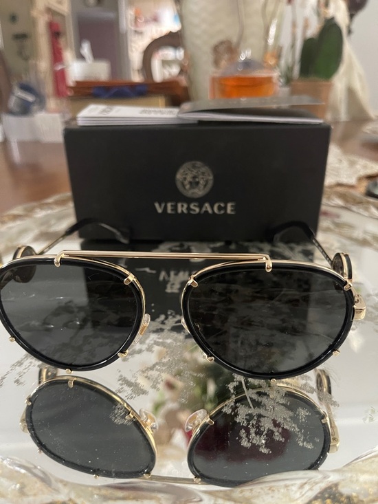 Versace Black Lens Sunglasses with Gold Frame Accent